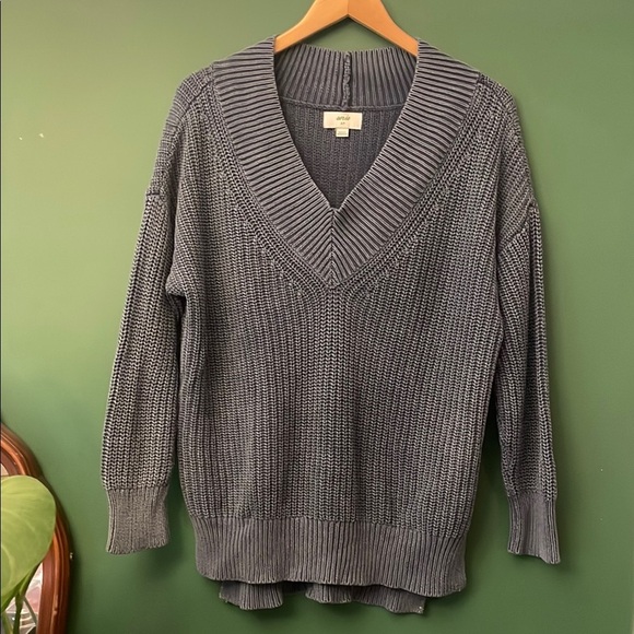 Aerie Wide V-neck Oversized Sweater Women's S Slate Grey/Blue Womens S Hi-lo Fit - Picture 1 of 6